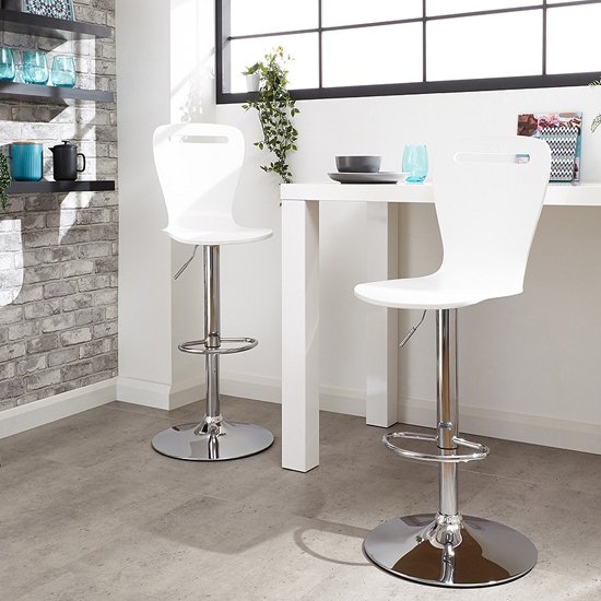 Long Island White Wooden Gas-lift Bar Stools In Pair