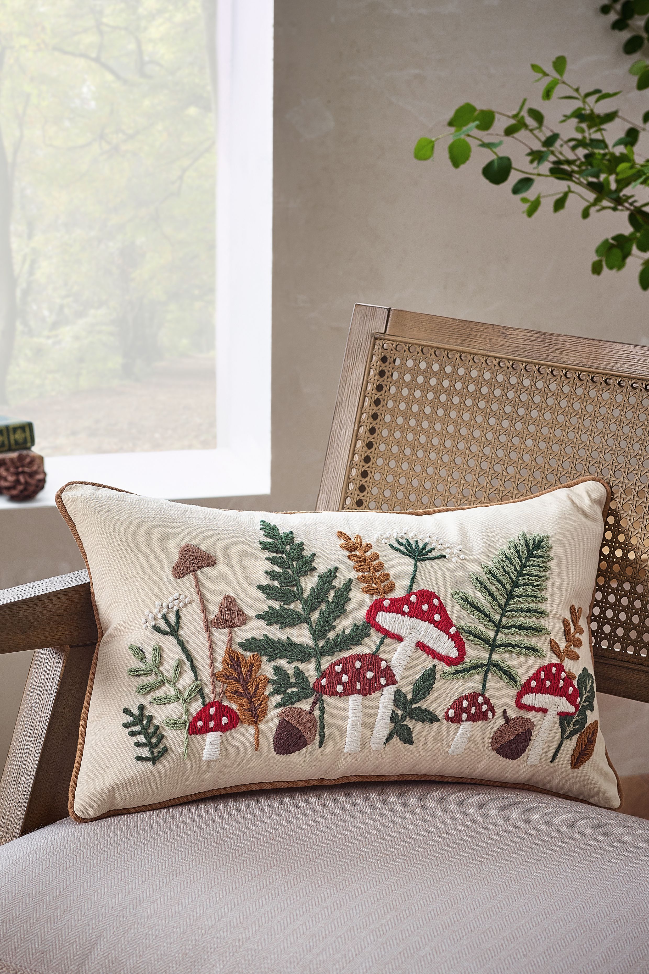 Catherine Lansfield 'Embroidery Woodland' Cushion in Natural