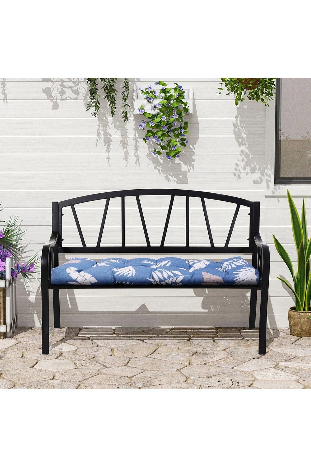 Garden Sanctuary 130cm W x 50cm D Blue Waterproof Sunproof Bench Cushion with Leaf Print