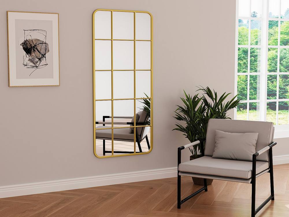Vente-unique Metal Window Mirror - W. 60 X H. 140 Cm - Gold - SCIARA