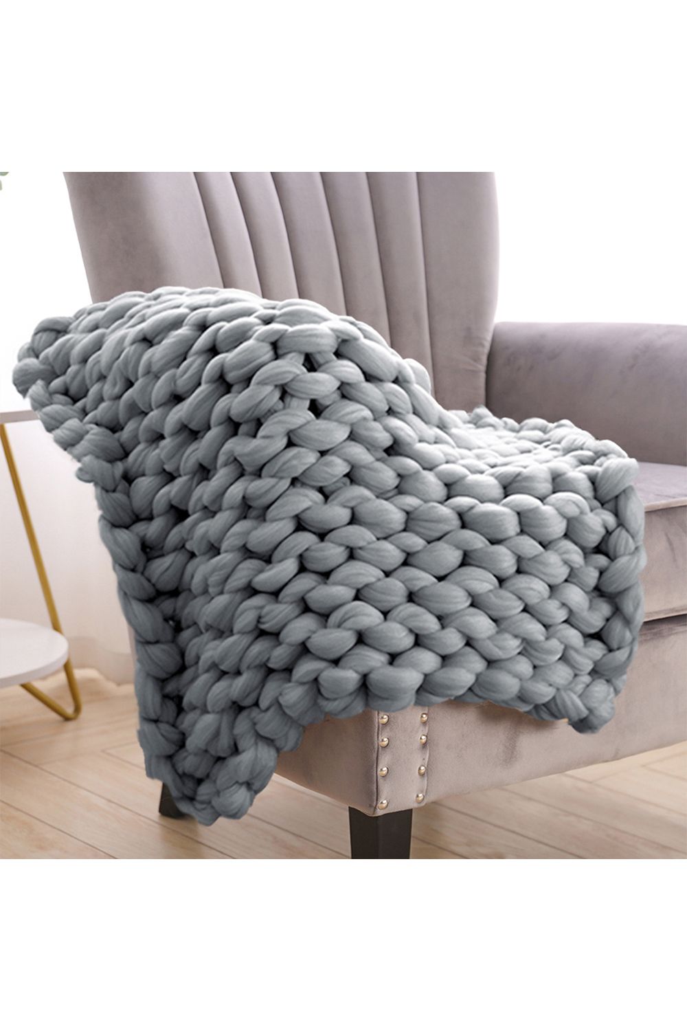 Living and Home 60cm L x 60cm W Office Chunky Knitted Cover Leg Blanket Sofa Chair Decor Throw Blanket, Grey
