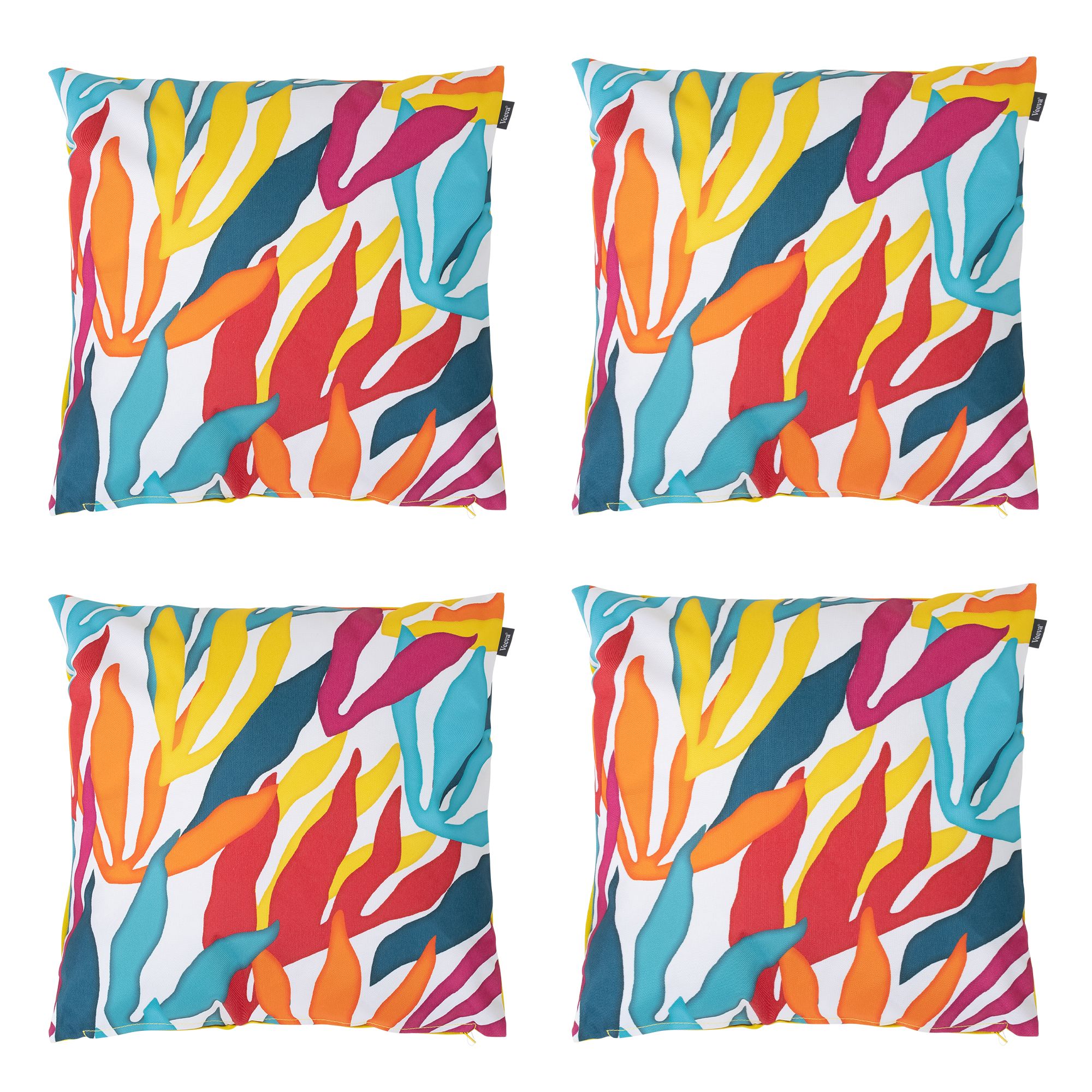 icon Indoor & Outdoor Abstract Leaf Waterproof Cushion 4x Blue Double Sided Print in Yellow