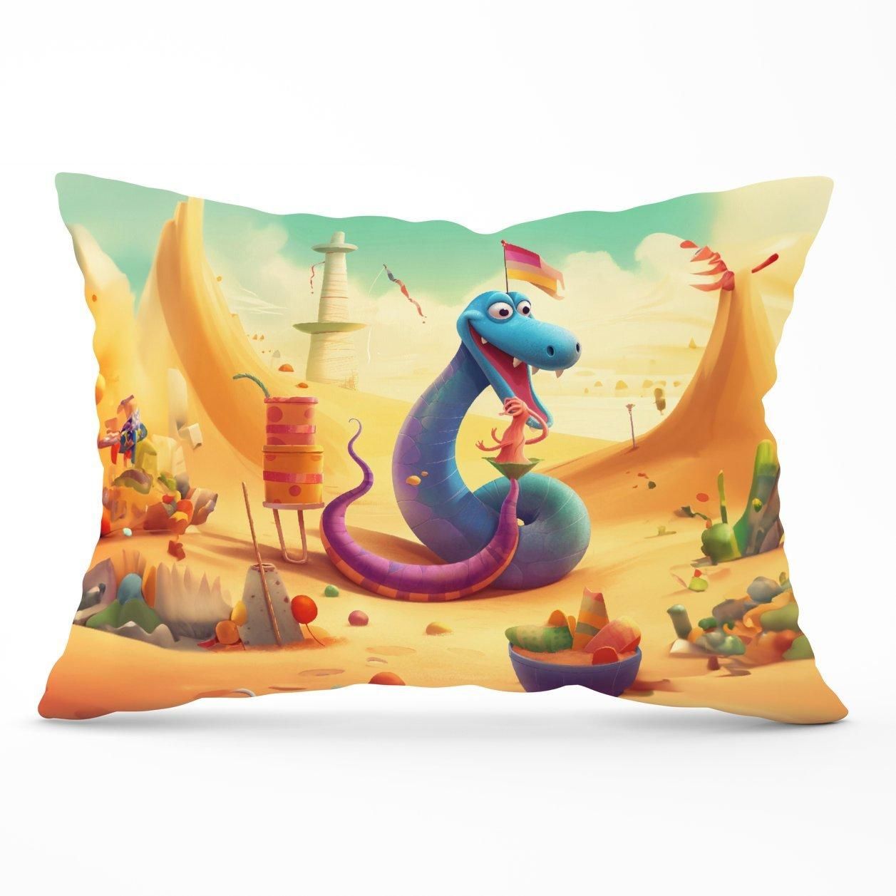 Warren Reed - Designer Snake On A Beach Holiday Cushions in Yellow