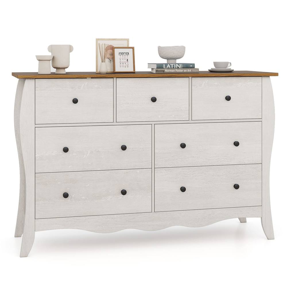 Costway Wooden Chest of Drawers Modern 7-Drawer Cabinet Closet Organizer in Grey