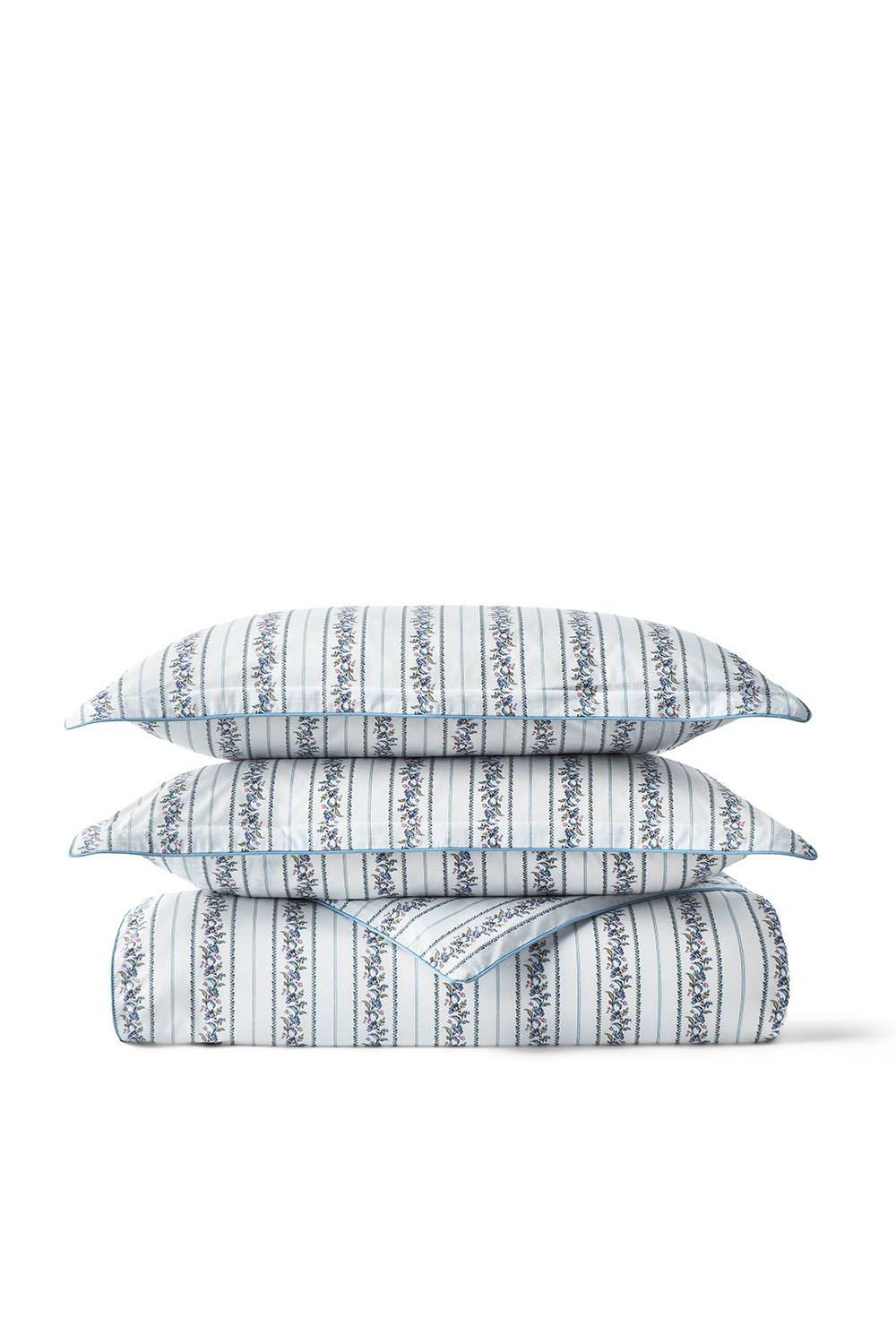 CHRISTY 'Clara' Jacobean Floral Striped Percale Duvet Cover Set in Blue 2