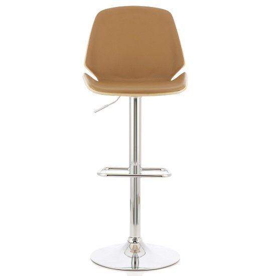 Elicia Bar Stool In Oak And Beige PU With Chrome Base