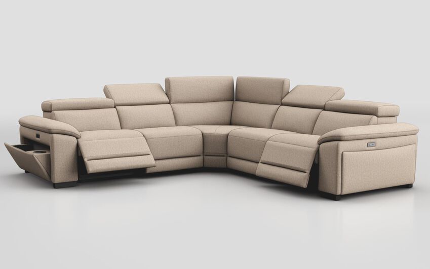 Beige Fabric Mesola 3 Corner 3 Power Sofa with Manual Head Tilt