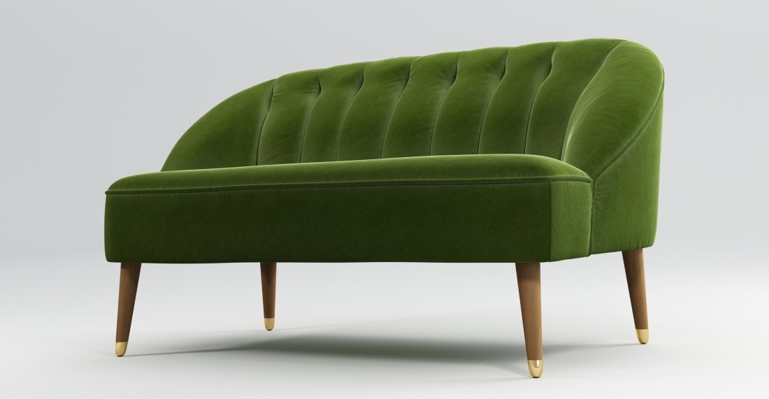 Custom MADE Margot 2 Seater Sofa, Spruce Green Cotton Velvet with Light Wood Brass Leg