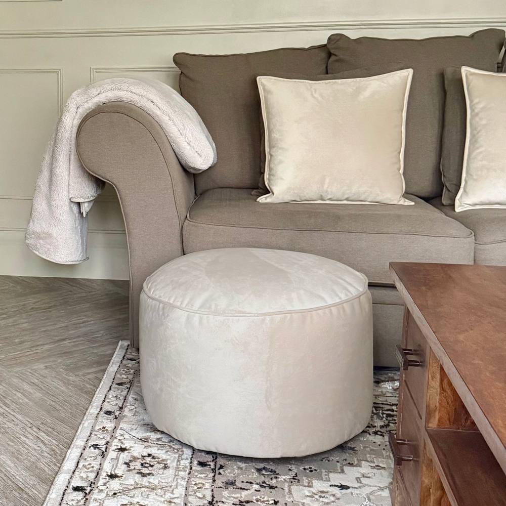 rucomfy Beanbags rucomfy Velvet Pouffe - Indoor Bean Bag Footstool in Cream