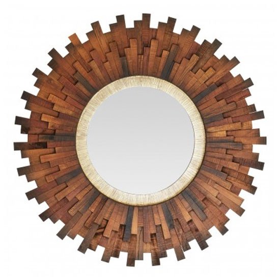 Exotic Sunburst Design Wall Bedroom Mirror In Natural Dark Frame