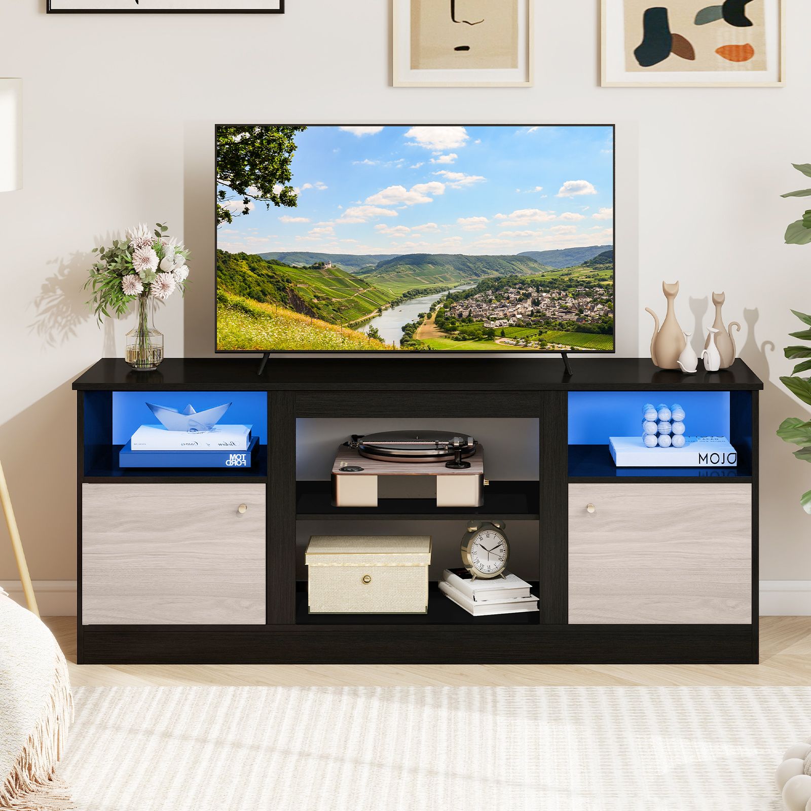 Costway Entertainment Center TV Stand w/ LED Lights for 65" TVs in Black