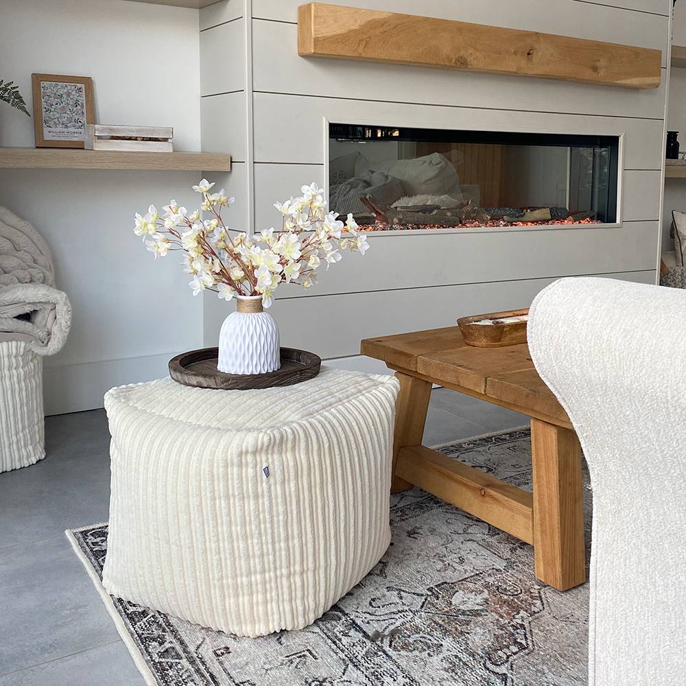 rucomfy Beanbags rucomfy Indoor Jumbo Cord Bean Bag Footstool - Cube Pouffe in Ivory