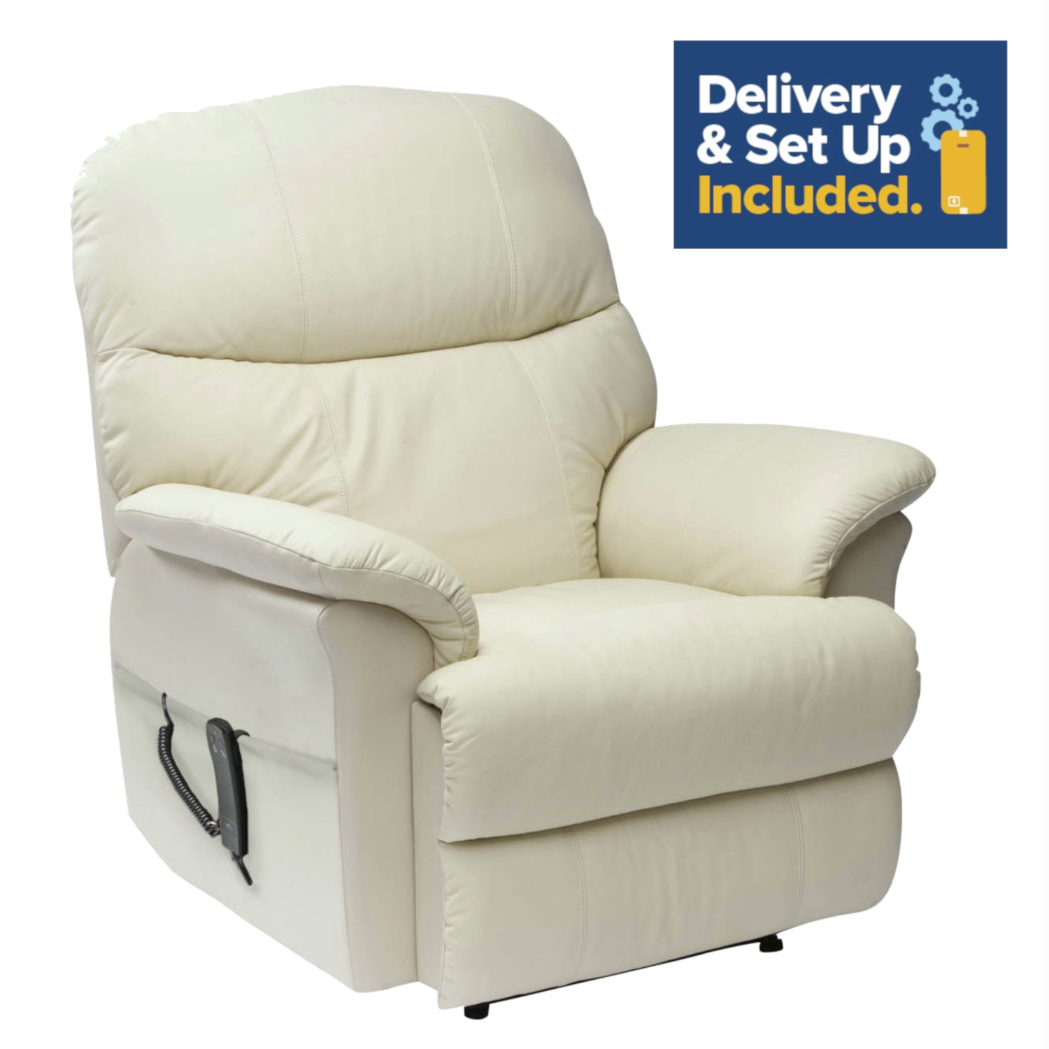 Lars Riser Recliner Leather Chair with Dual Motor - Cream.
