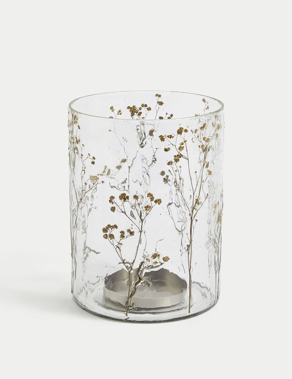 M&S Pressed Flower Hurricane Candle Holder Clear