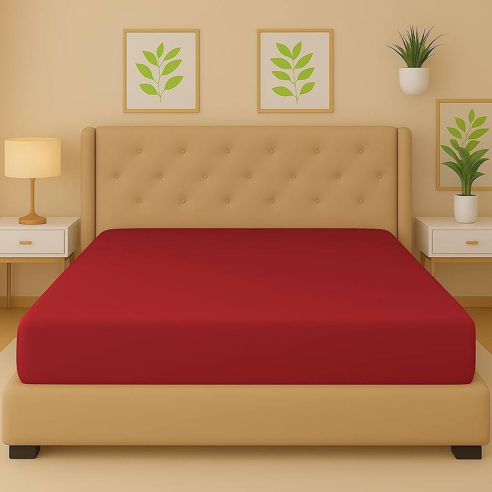 Homes-Linen Flannelette Fitted Sheet 100% Brushed Cotton 25cm Deep in Red