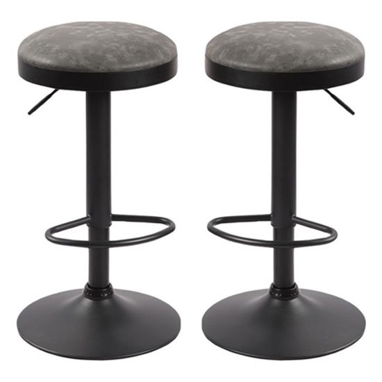 Remi Grey Leather Bar Stools With Black Base In A Pair