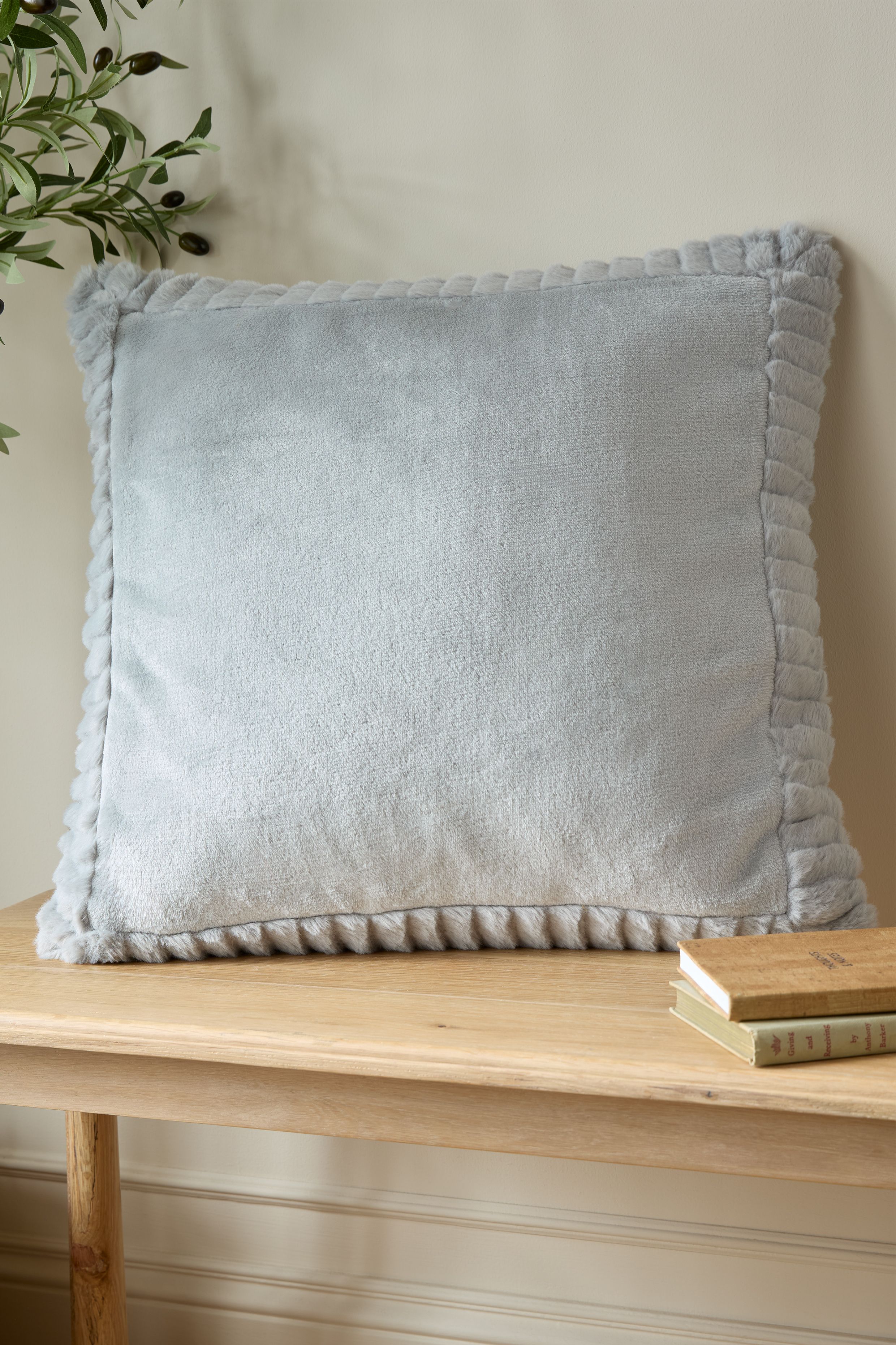 Catherine Lansfield 'Velvet & Faux Fur' 55x55cm Cushion in Silver