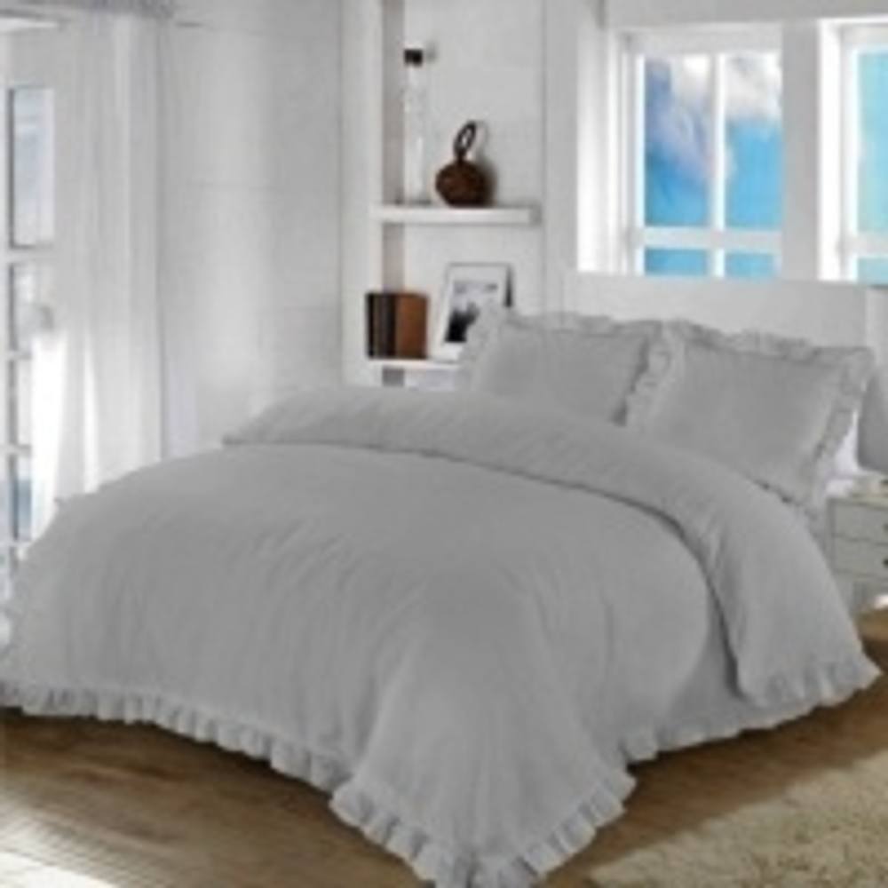 Homes-Linen Santiago Frilled Edge Polycotton Duvet Cover Set in Silver