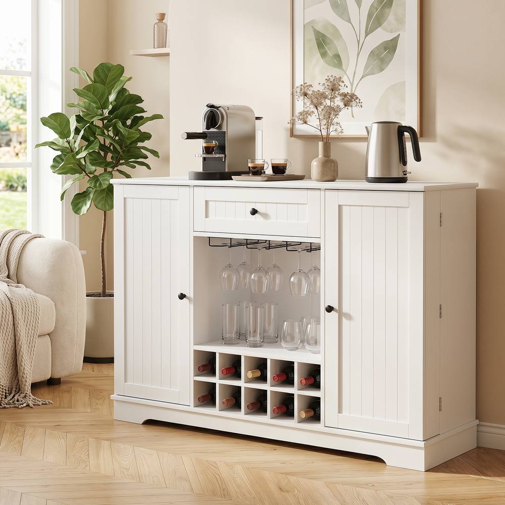 Costway 120 CM Kitchen Storage Cabinet with Door Shelves in White 6