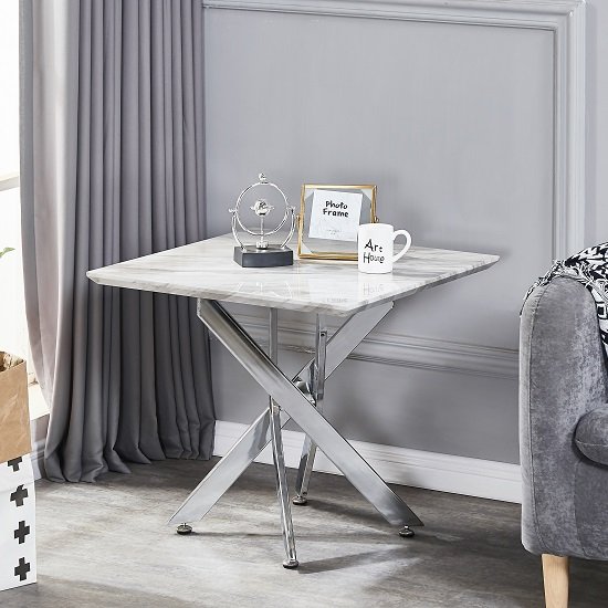 Deltino Grey Marble Effect Lamp Table With Chrome Legs