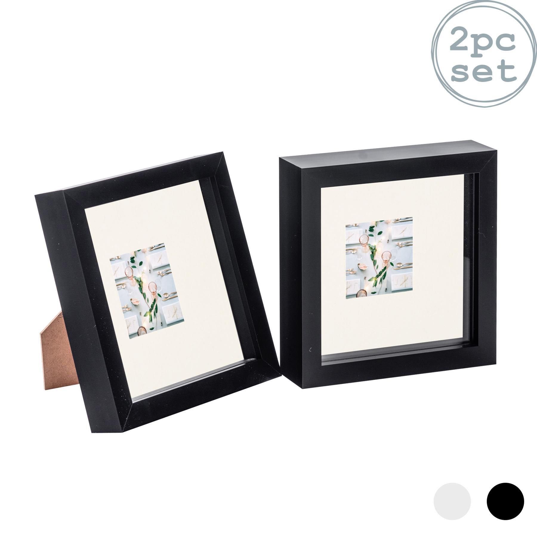 Nicola Spring 3D Box Photo Frames - 6 x 6" with 2 x 2" Mount - Grey Mount - Pack of 2 in Black