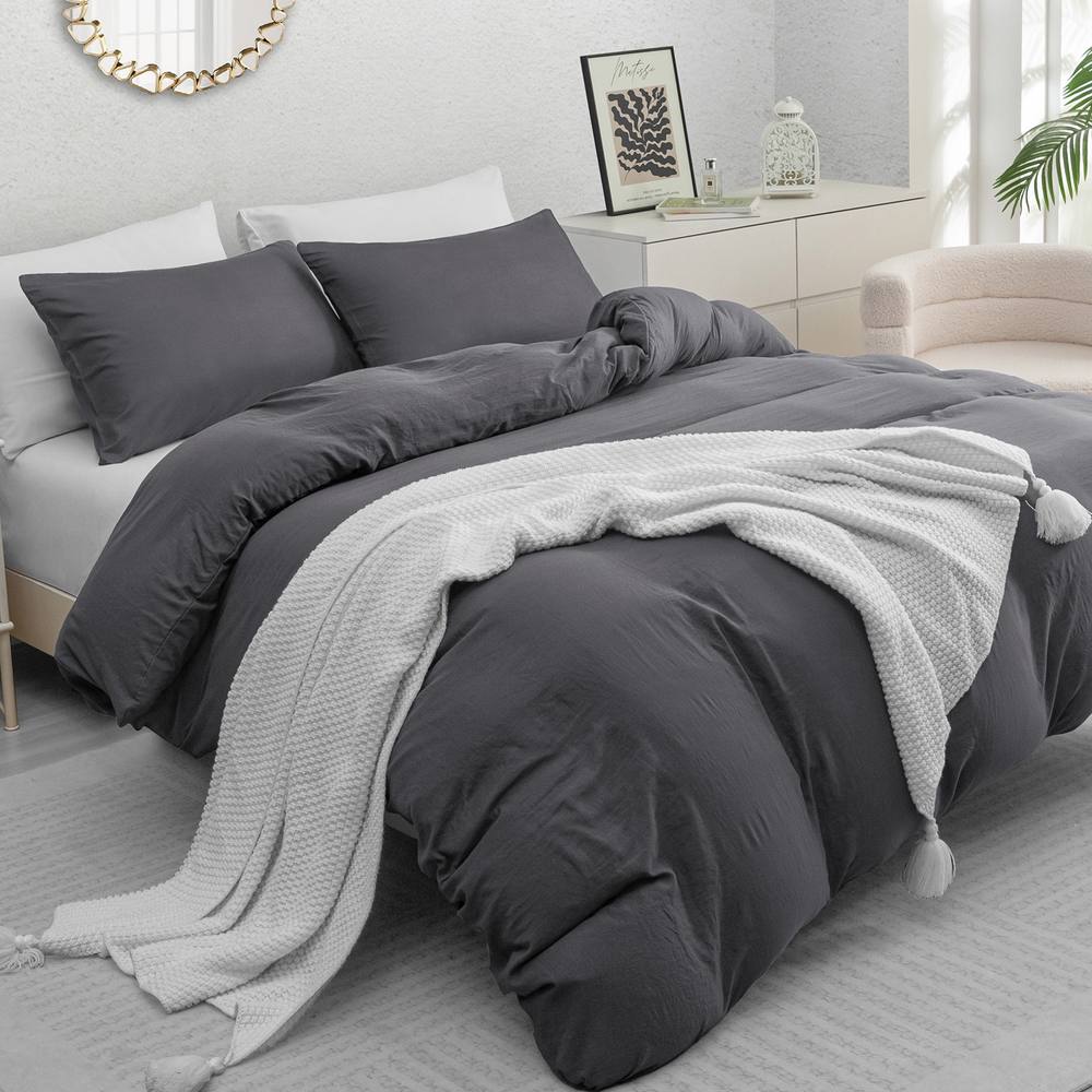 Grace Premium Microfiber Reversible Duvet Cover Set Ultrasoft Bedding in Dark Grey