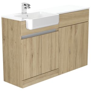 Be Modern Botanica Natural Oak Left Hand 1260mm Freestanding Vanity & Toilet Pan Unit with Basin Modular Combination