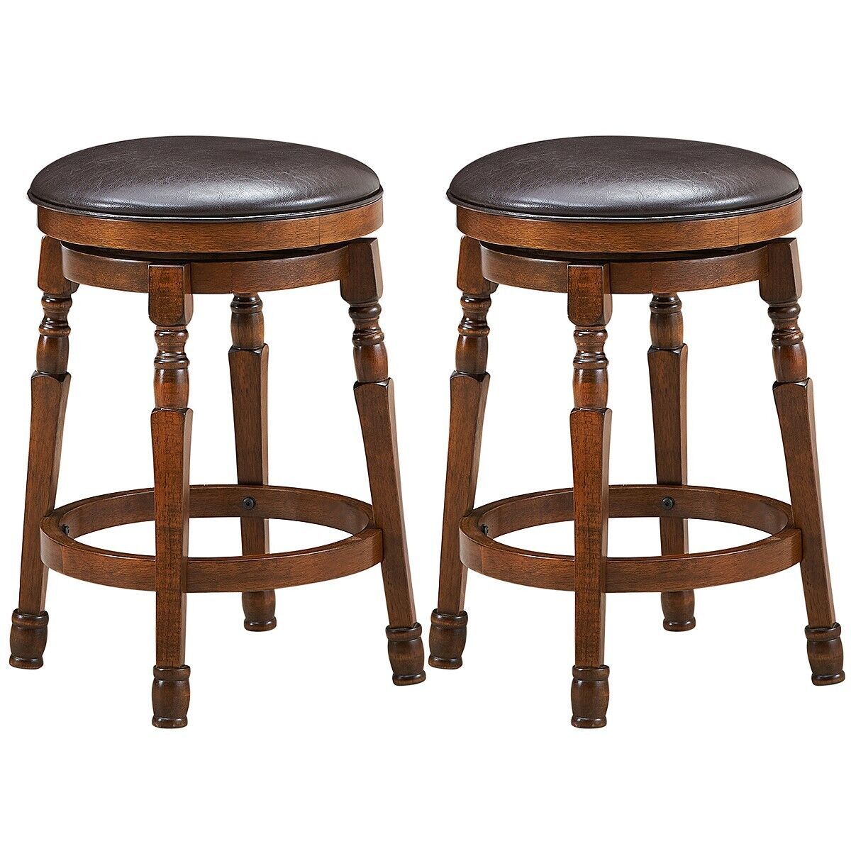 Costway Set of 2 Bar Stools Kitchen Counter Height Pub Chair 360 Swivel 62cm Tall in Brown
