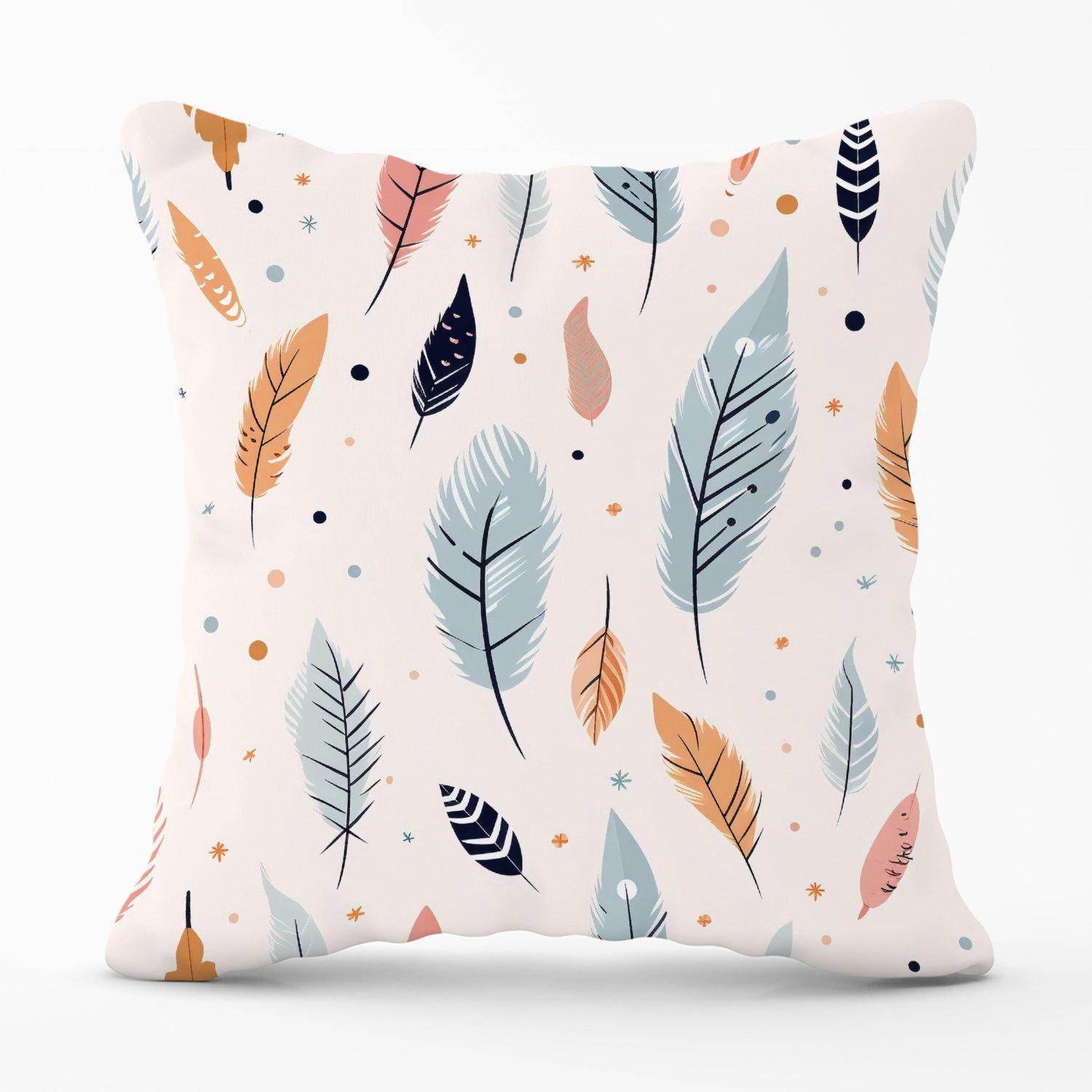 Warren Reed - Designer Pastel Feather Pattern Outdoor Cushion in Blue