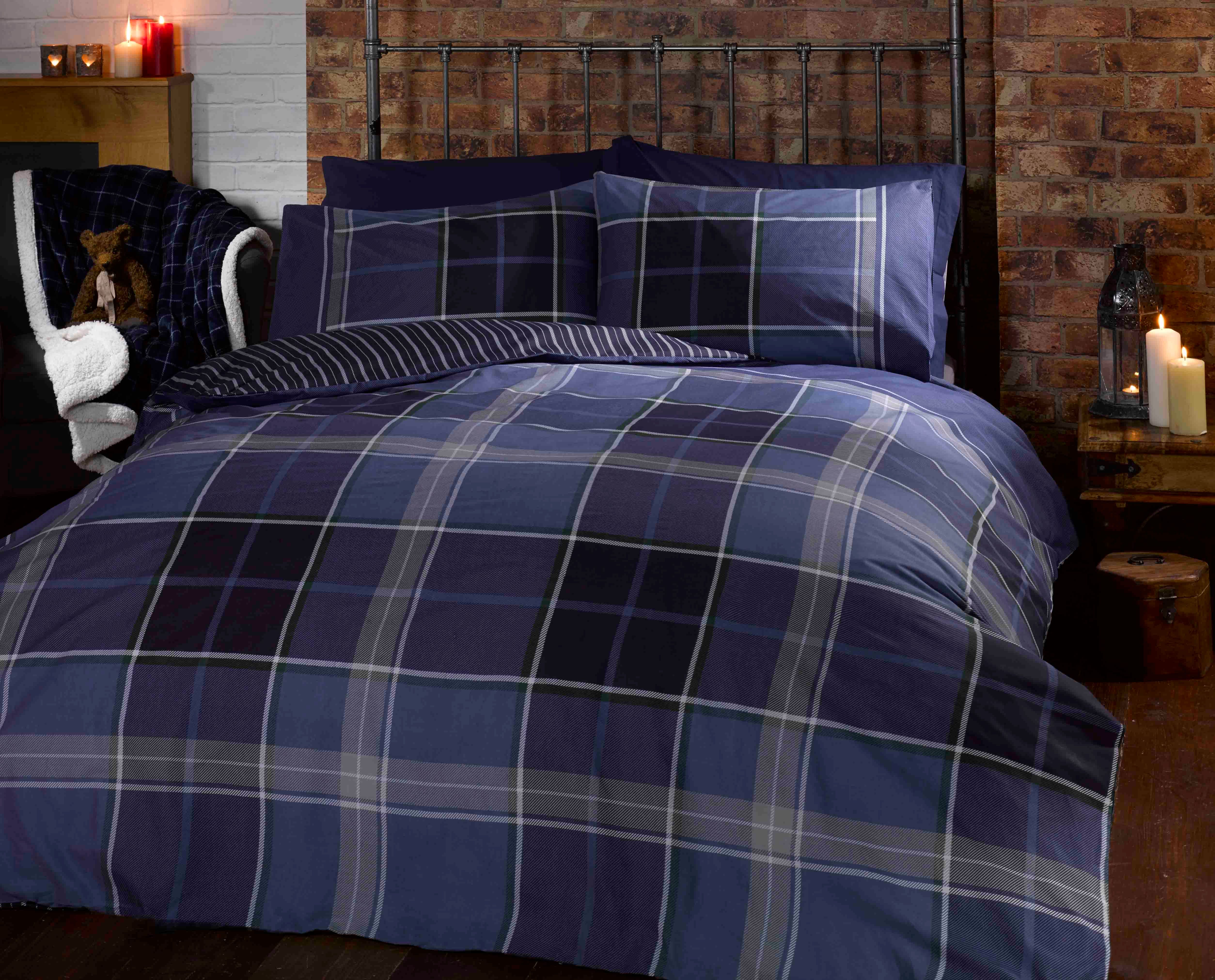 Rapport Home Argyle Design Tartan Polycotton Duvet Set With Pillowcase in Blue