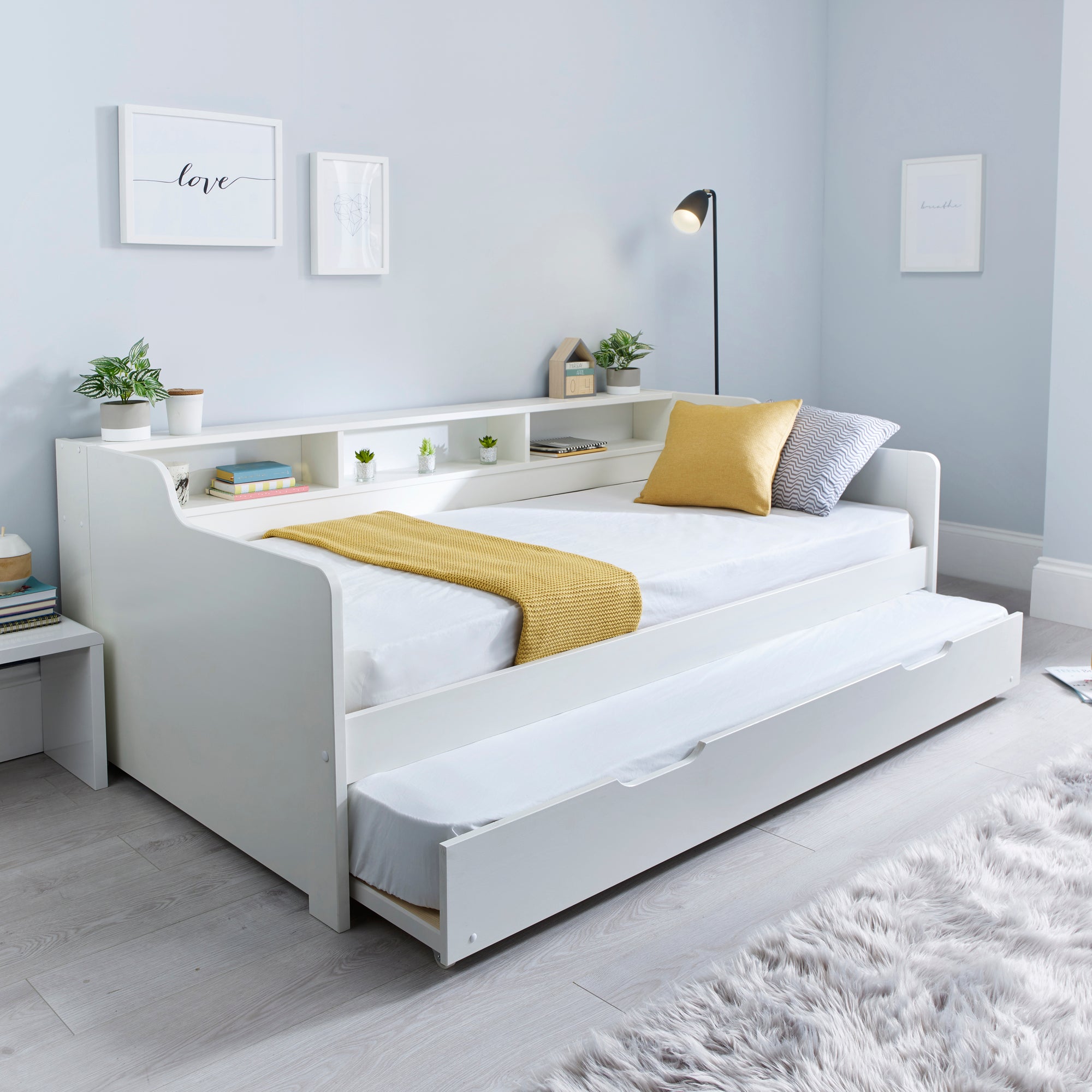 Tyler Single Guest Bed with Trundle and Pocket Mattress - White White