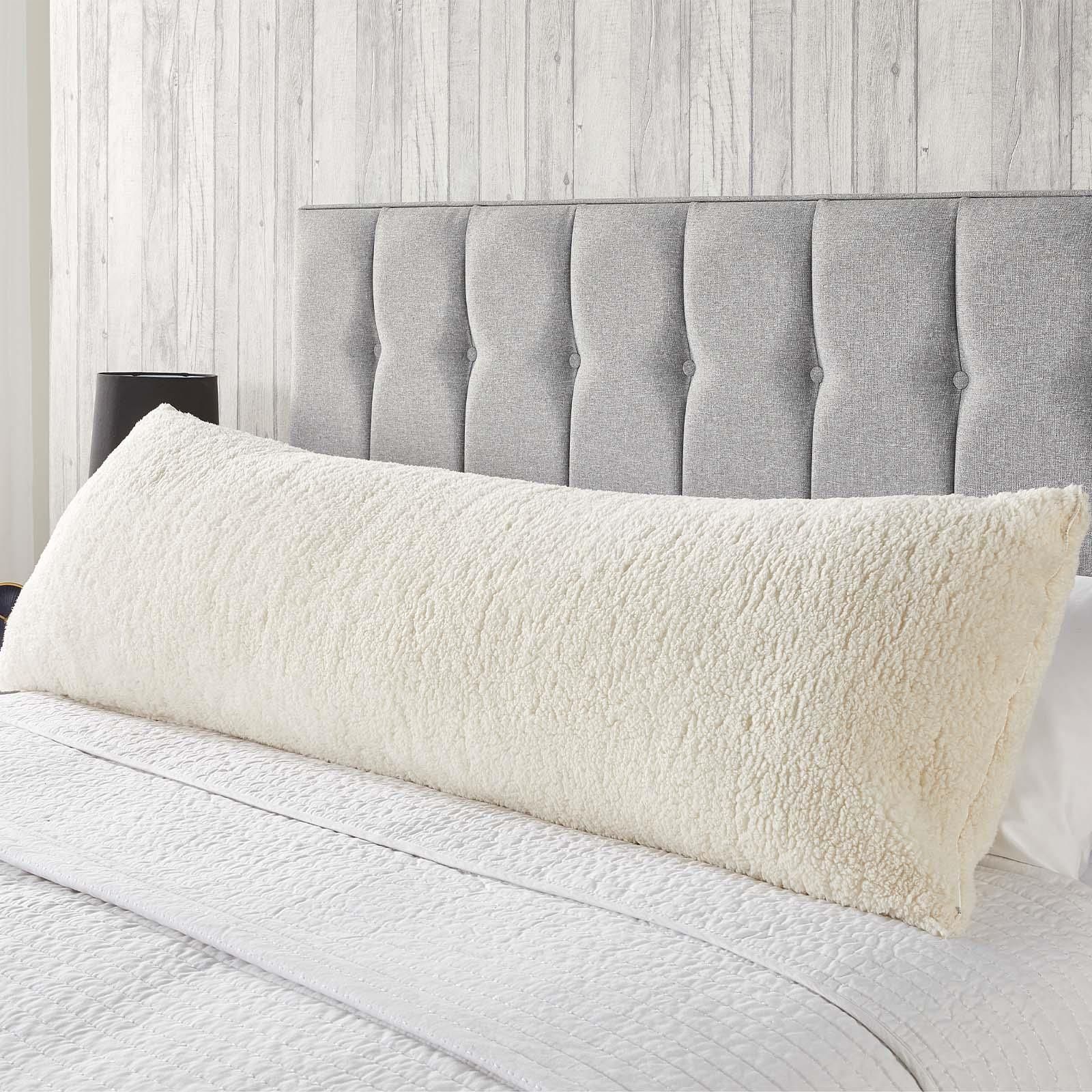 OHS Long Bolster Pillow Teddy Fleece Body Neck Pregnancy Support Cushion in Cream