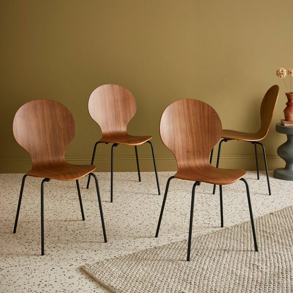 sweeek Set Of 4 Retro Wooden Stacking Chairs in Brown