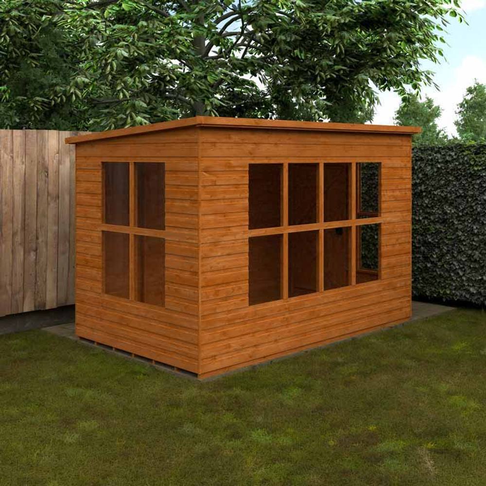 Buttercup Farm 10 x 6 Feet Penthouse 12mm Shed - Solid Wood/Softwood/Pine in Burnt Orange 2