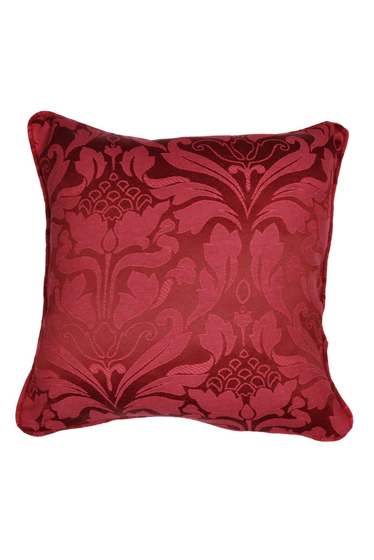 Dreams & Drapes 'Eastbourne' Damask Woven Jacquard Filled Cushion in Burgundy