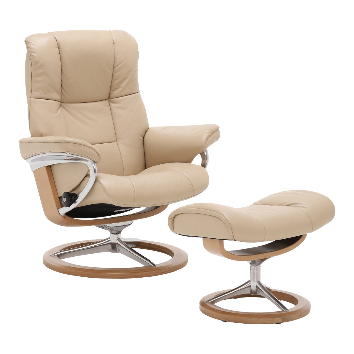 Stressless Mayfair Signature Chair & Stool, Paloma Vanilla & Oak