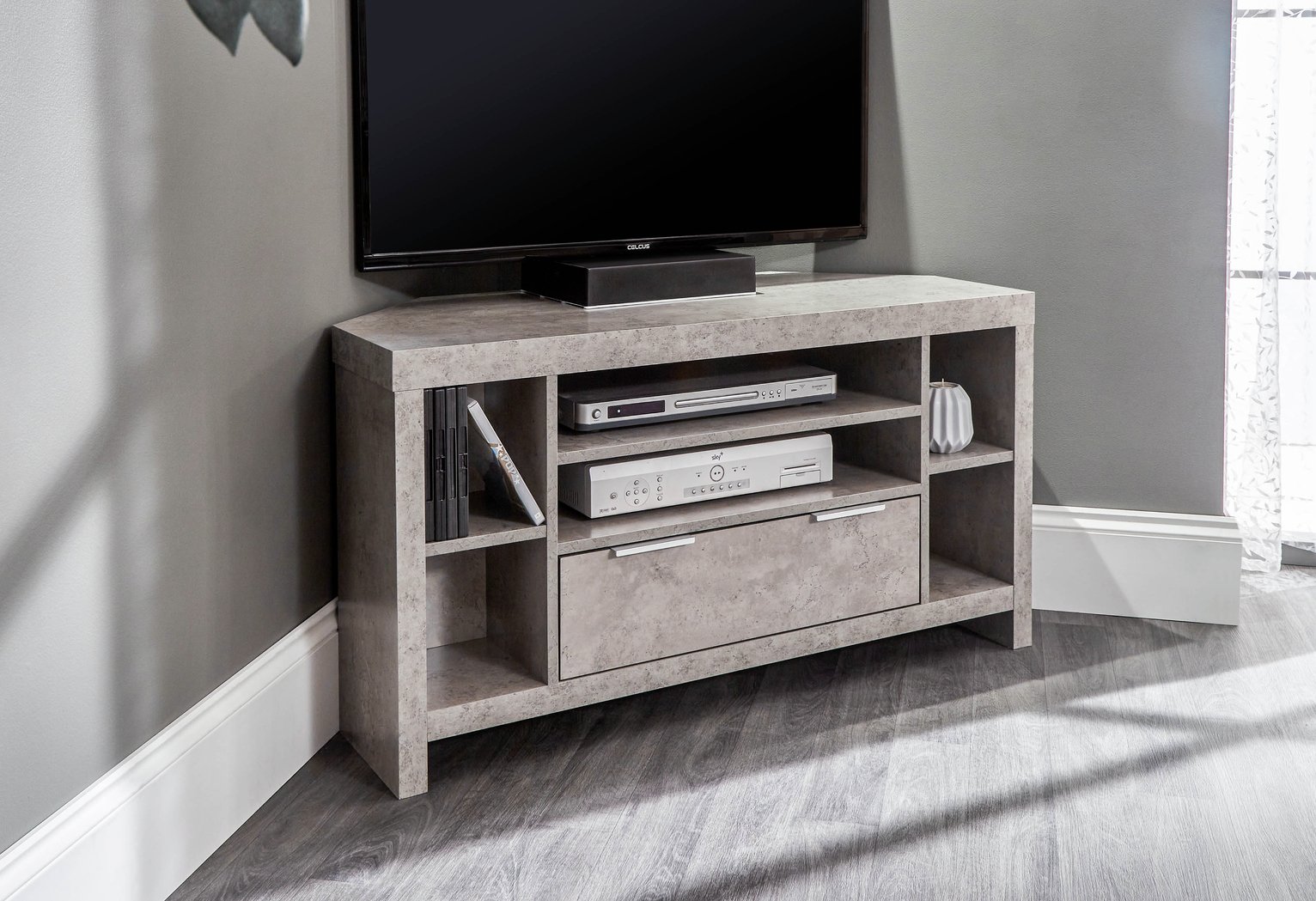 Bloc 1 Drawer TV Corner Unit - Grey