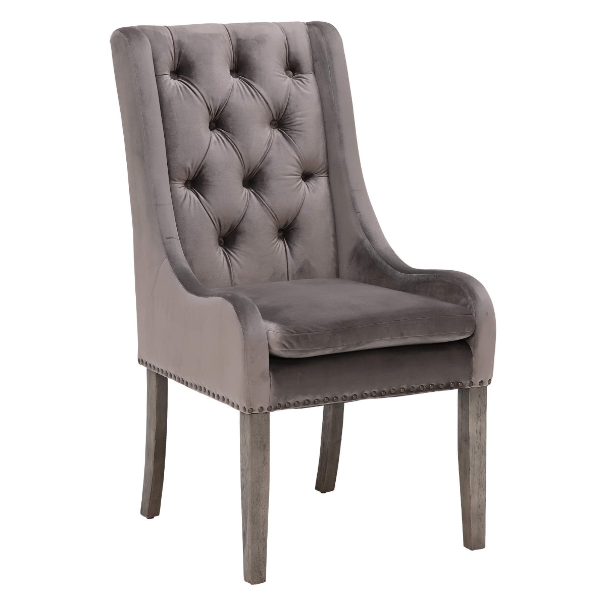 Ophelia Chair - Grey - Velvet - Buttoned - W66 x D68 x H100cm - Barker & Stonehouse