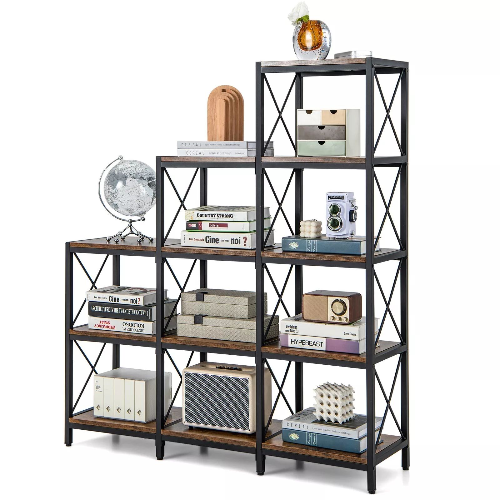 Costway Wooden 9 Cube Bookcase 5 Tier Open Storage Cabinet Free Standing Anti-toppling in Brown