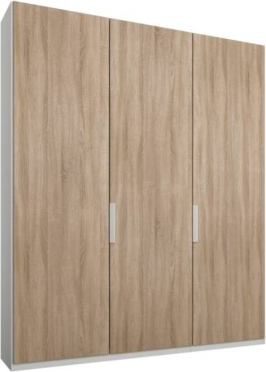 Caren 3 door 150cm Hinged Wardrobe, White Frame, Oak Doors, Classic Interior