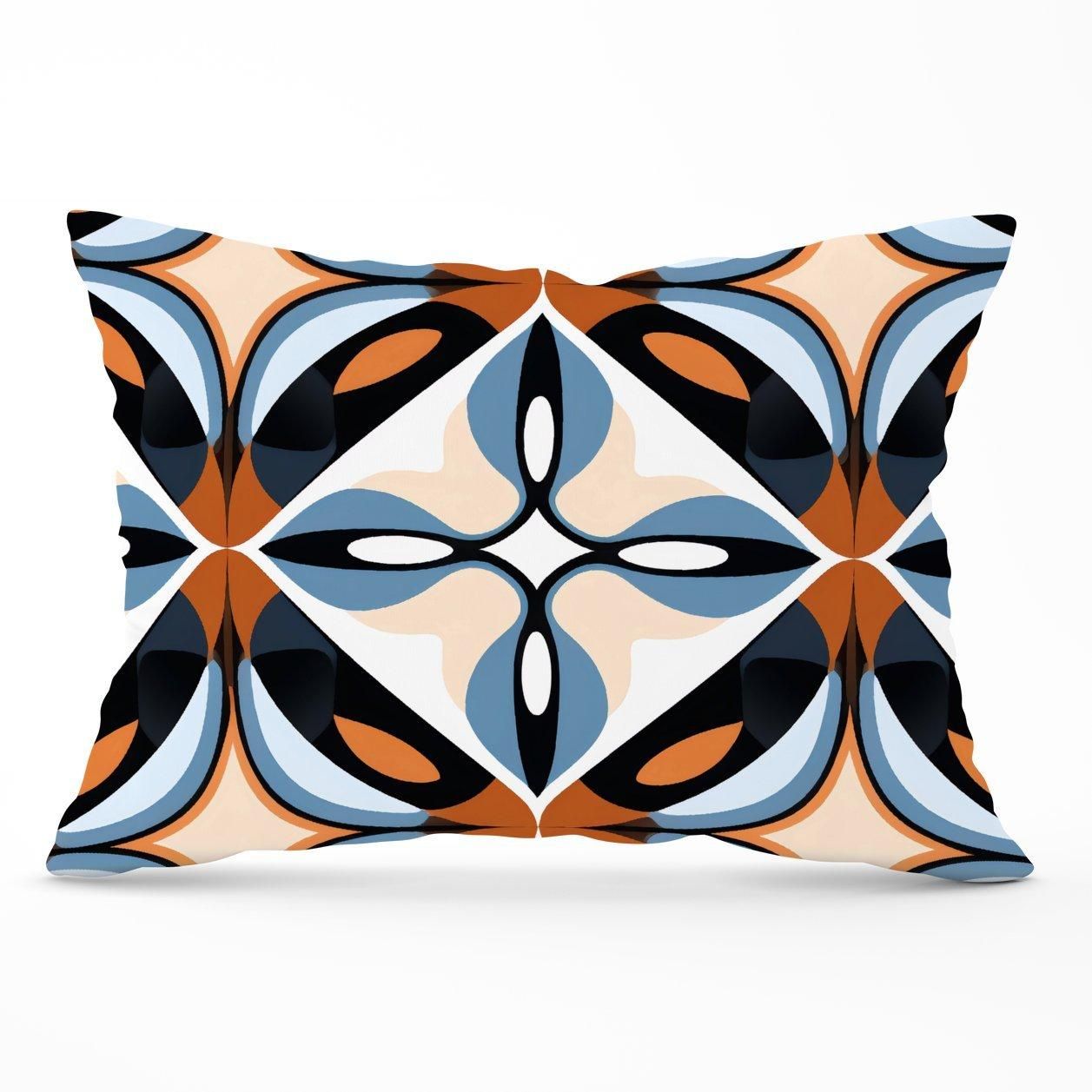 Warren Reed - Designer Brown & Blue Geometric Pattern Cushions
