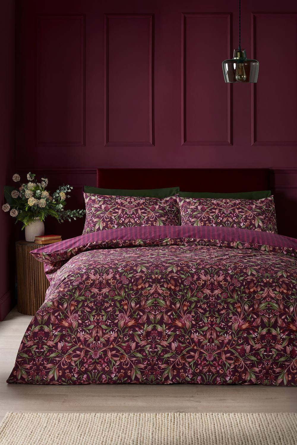 Catherine Lansfield Richmond Floral Reversible Duvet Cover Set in Plum