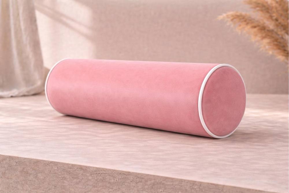 HOB Furniture Bolster Cushion with White Piping in Pink