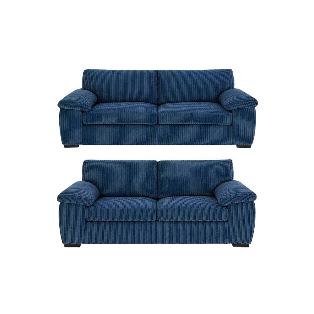Bliss Furniture Amalfi 3+2 Seater Sofa Set in Blue Fabric with Memory Foam Seating