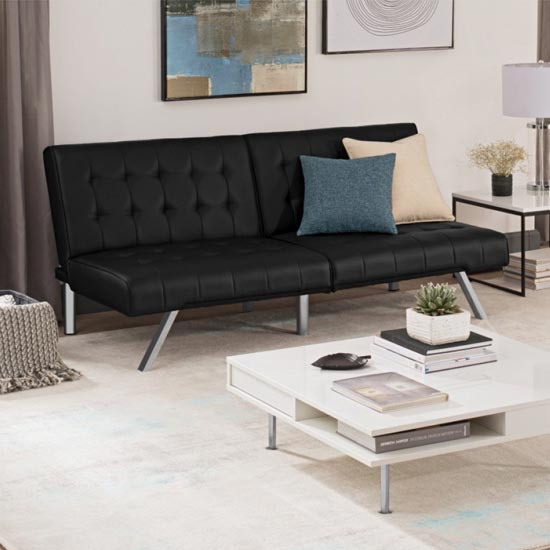Emily Faux Leather Convertible Sofa Bed In Black