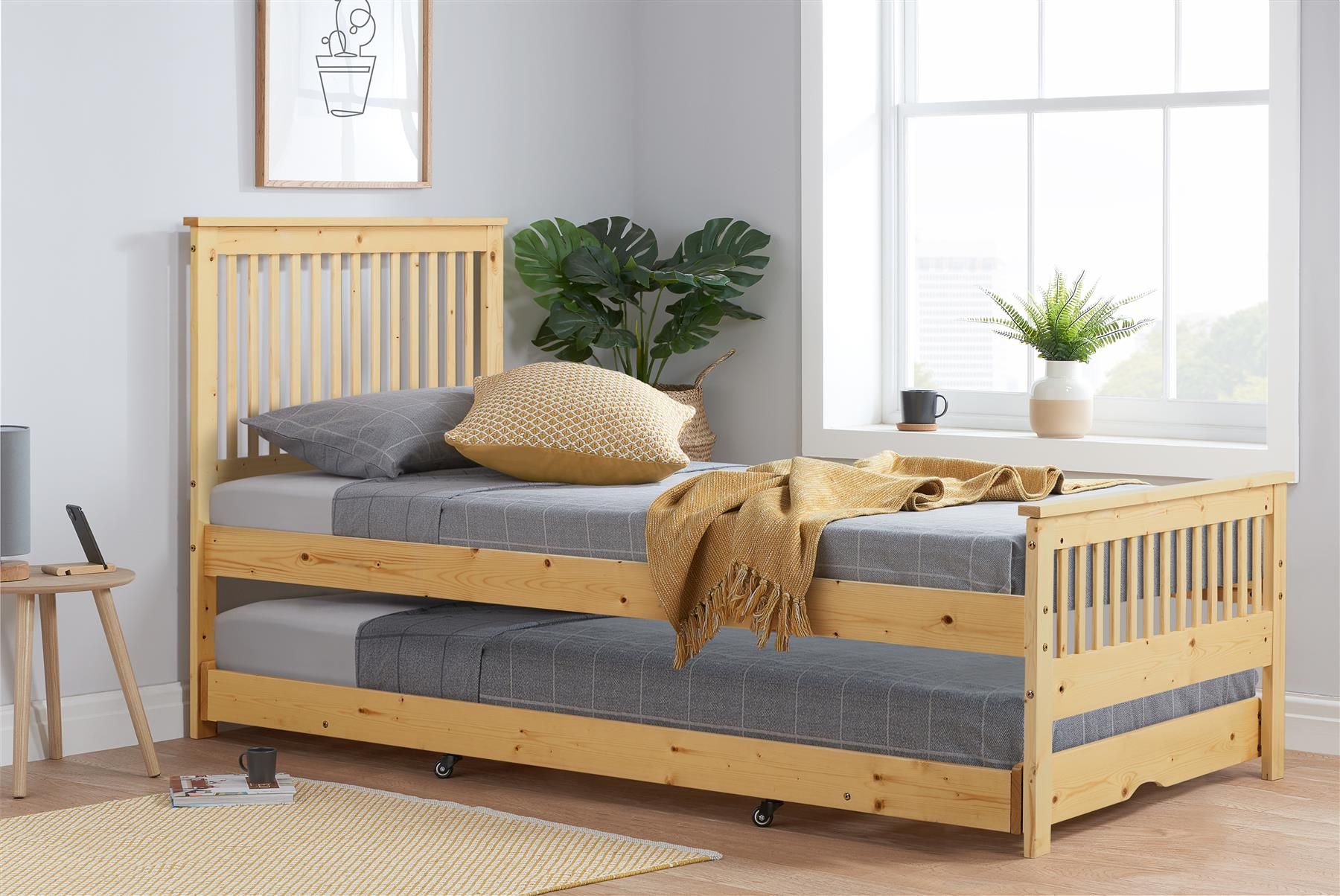 Birlea Buxton High End Wooden Single Guest Bed Pine in Brown