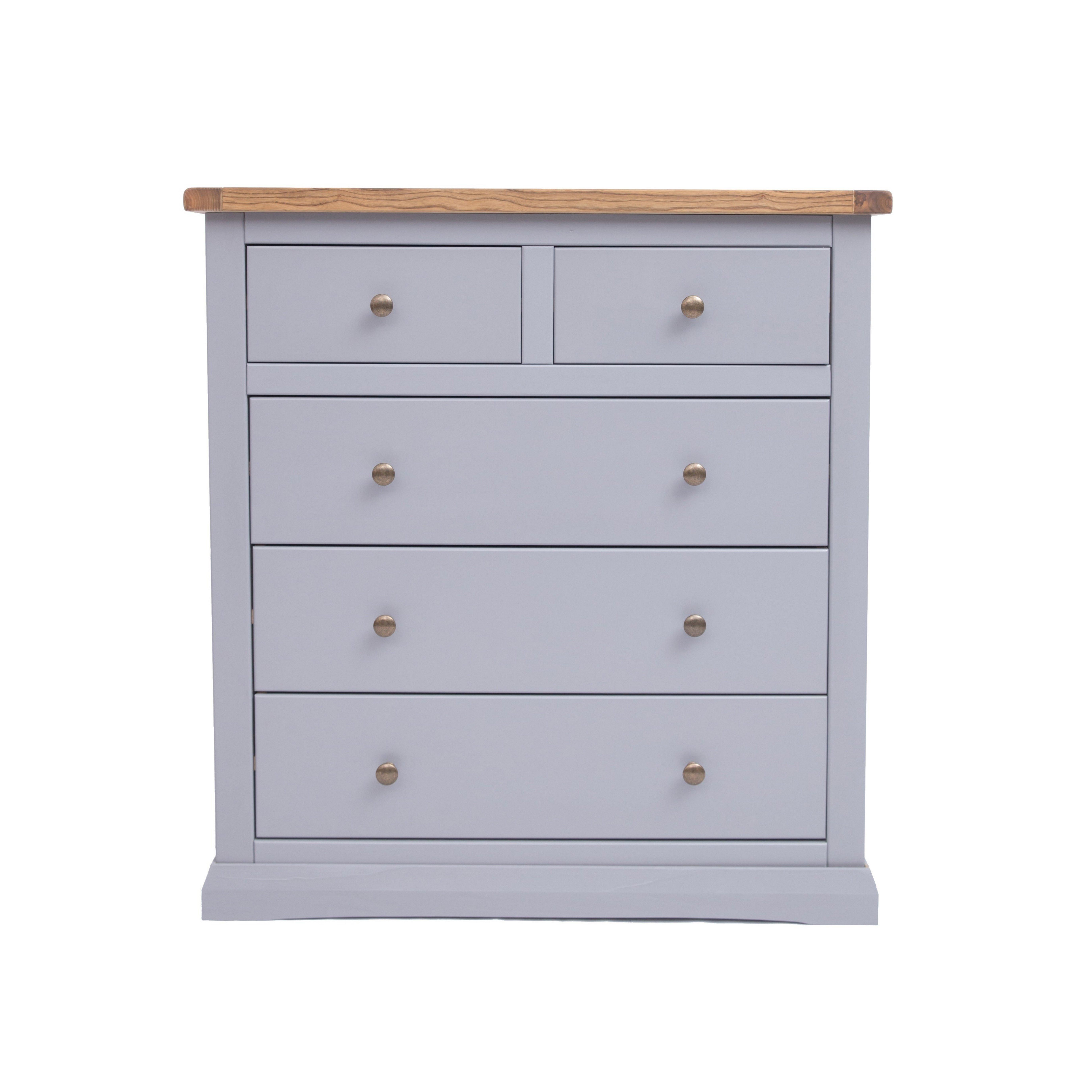 Cabinet Bits Rocca 5 Drawer Chest of Drawers Brass Knob in Grey