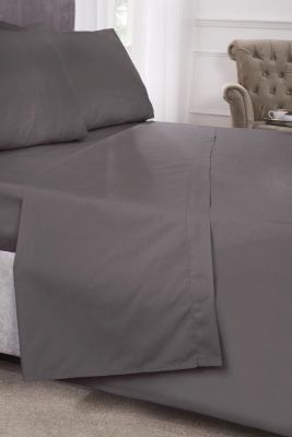 New Edge Blinds Percale Collection 180 Thread Count Percale Flat Sheet in Grey