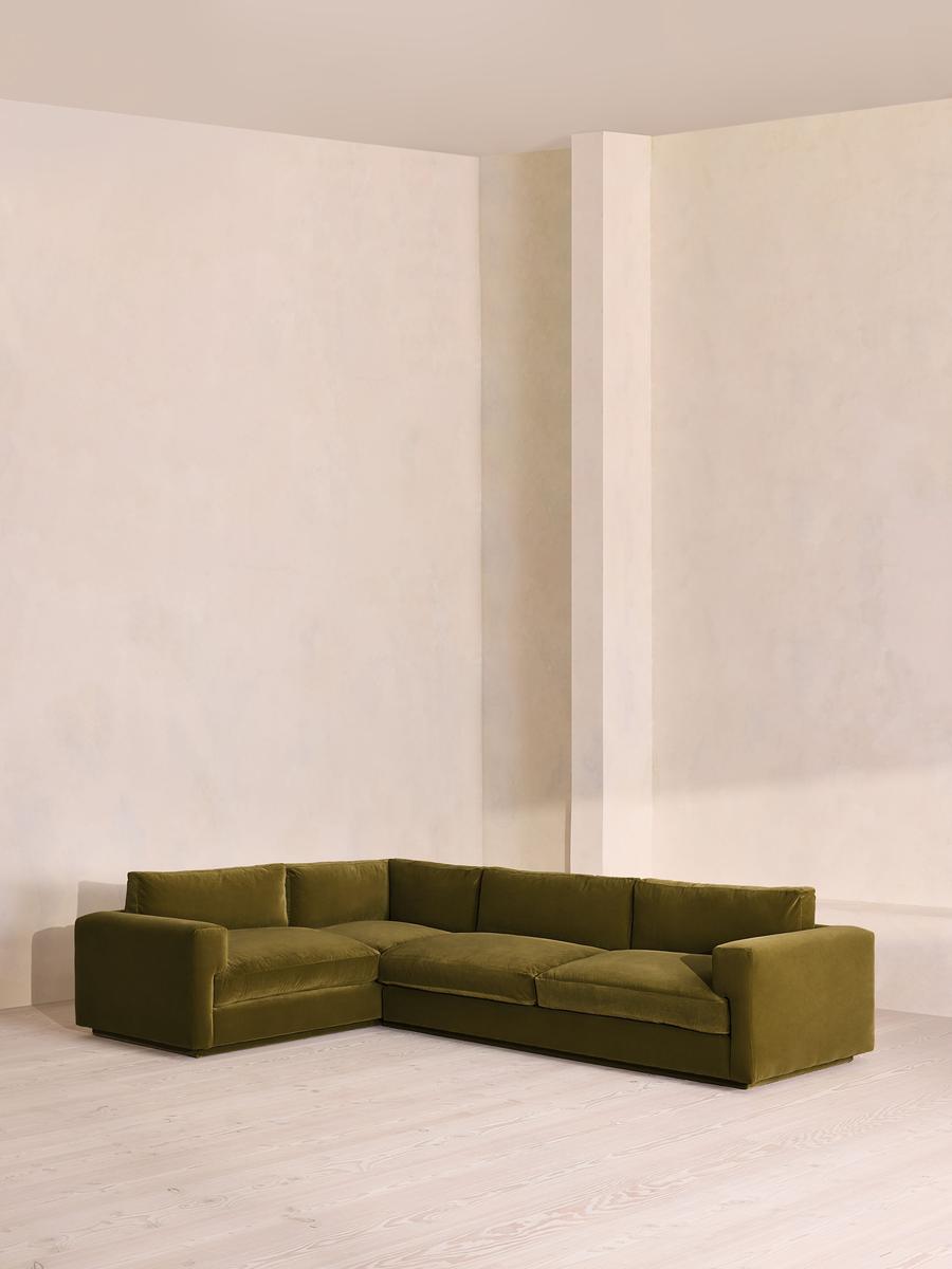 Mossley Left L-Shape Sofa, Velvet, Olive