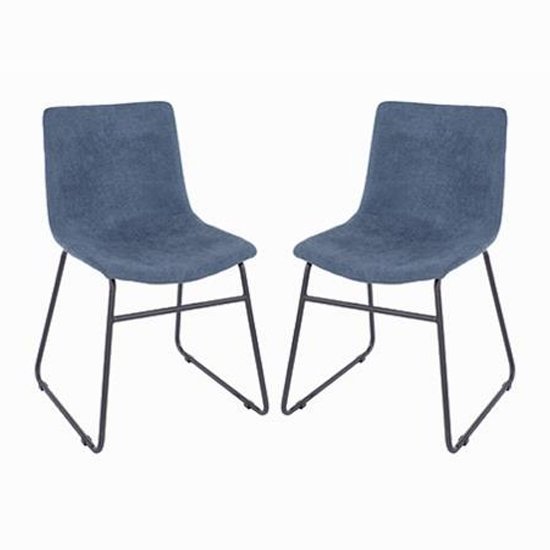 Arturo Blue Fabric Dining Chair With Black Metal Legs In Pair